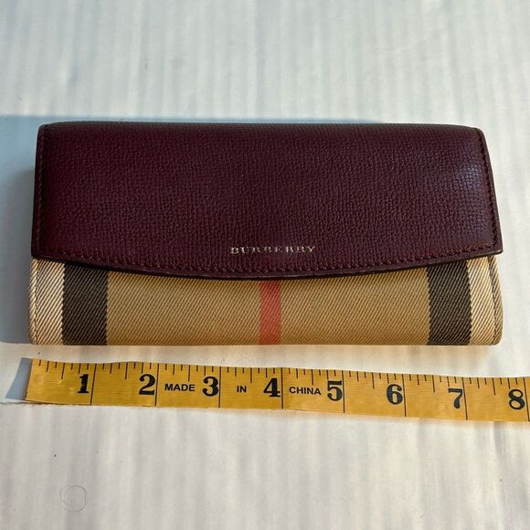 Burberry Porter Continental Burgundy Leather and Canvas Wallet - Picture 11 of 14